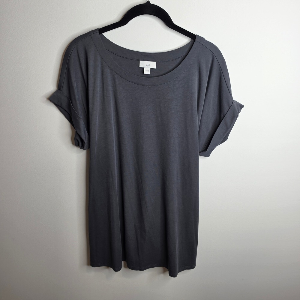 J. Jill Tunic Top Womens Large Short Sleeve Back Tie Gray